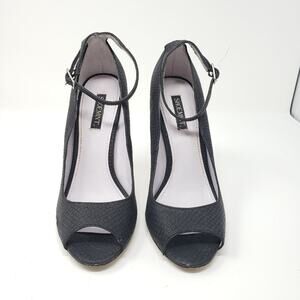 Shoemint Black Snakeskin Stiletto Open Toe Heeled Sandals Women's Size 6